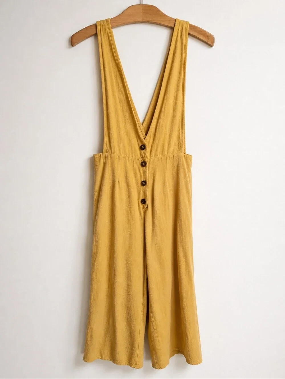 Sienna Sky Mustard Yellow Wide Leg Jumpsuit XS Boho Deep V Button Front